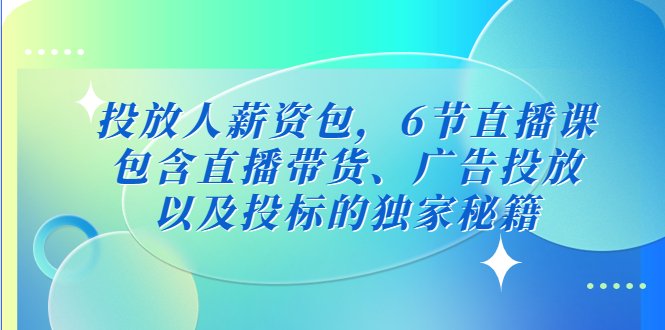 投放人薪资包,6节直播课,包含直播带货、广告投放、以及投标的独家秘籍(深度解析广告投放与直播带货技巧,助你轻松升职加薪) 投放人薪资包,6节直播课,包含直播带货、广告投放、以及投标的独家秘籍(深度解析广告投放与直播带货技巧,助你轻松升职加薪)