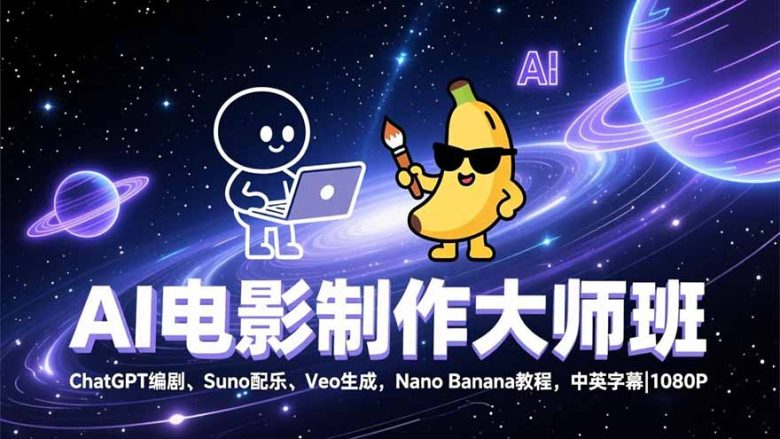 AI电影制作大师班:ChatGPT编剧、Suno配乐、Veo生成,Nano Banana教程,中英字幕|1080P