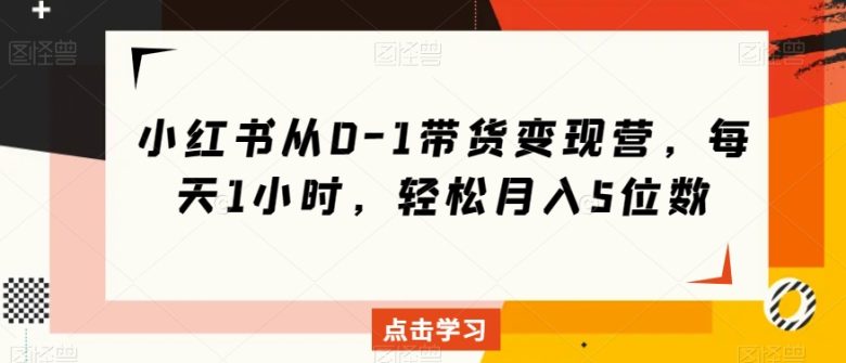 小红书从0-1带货变现营,每天1小时,轻松月入5位数(小红书带货变现营每天1小时,轻松月入5位数)
