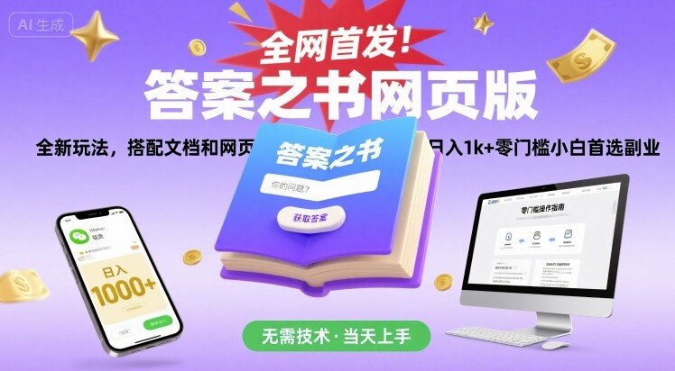 全网首发！答案之书网页版，全新玩法，搭配文档和网页，日入1k+零门槛小白首选副业