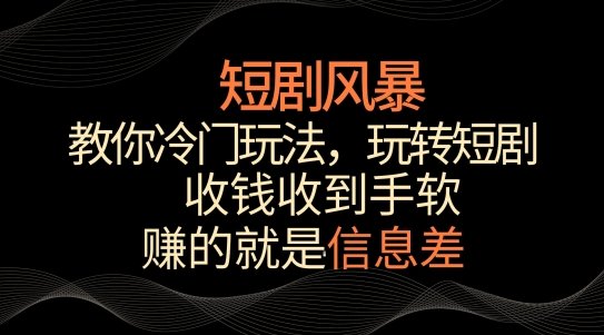 短剧风暴,教你冷门玩法,玩转短剧,收钱收到手软 短剧风暴,教你冷门玩法,玩转短剧,收钱收到手软