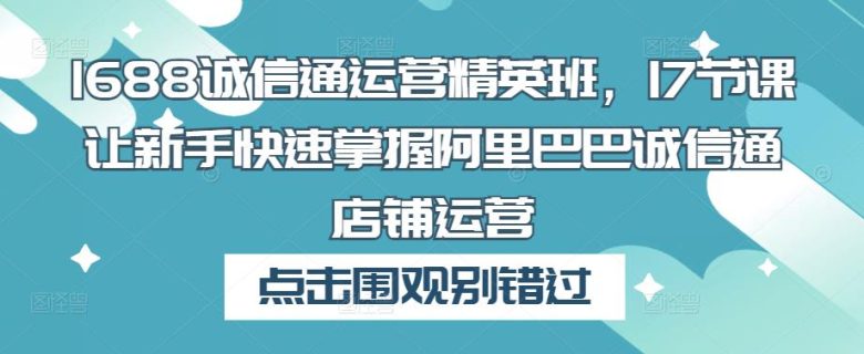 1688诚信通运营精英班,17节课让新手快速掌握阿里巴巴诚信通店铺运营(阿里巴巴诚信通店铺运营精英班17节课助您轻松掌握店铺运营技巧) 1688诚信通运营精英班,17节课让新手快速掌握阿里巴巴诚信通店铺运营(阿里巴巴诚信通店铺运营精英班17节课助您轻松掌握店铺运营技巧)