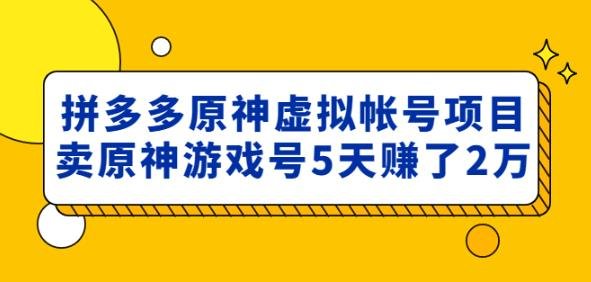 外面卖2980的拼多多原神虚拟帐号项目：卖原神游戏号5天赚了2万(探索拼多多原神虚拟帐号项目5天内赚取2万元的秘密)