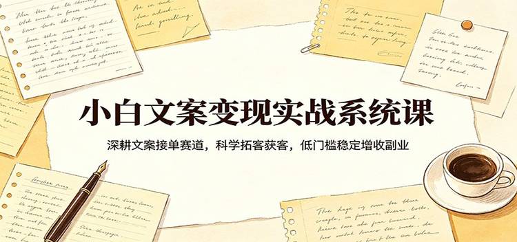 小白文案变现实战系统课：深耕文案接单赛道，科学拓客获客，低门槛稳定增收副业