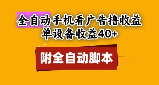 全自动看广告撸收益，单设备收益40+，可矩阵，附脚本，小白必选