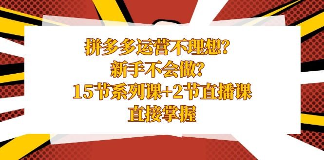 拼多多运营不理想?新手不会做?15节系列课+2节直播课学会直接掌握 拼多多运营不理想?新手不会做?15节系列课+2节直播课学会直接掌握