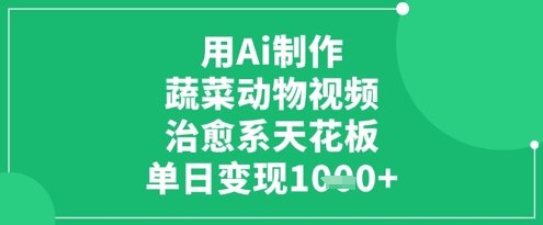 用Ai制作蔬菜动物视频，治愈系天花板，单日变现1k