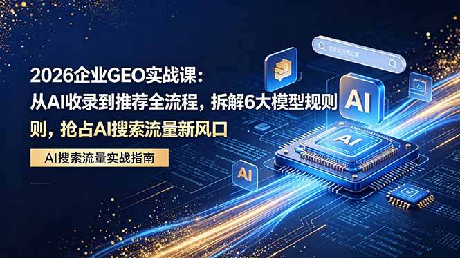 2026 企业GEO实战课：从AI收录到推荐全流程，拆解6大模型规则，抢占 AI 搜索流量新风口