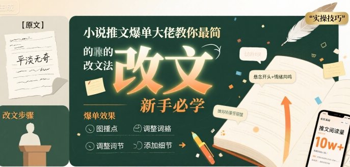 小说推文爆单大佬教你最简单的改文方法实操课,新手必学