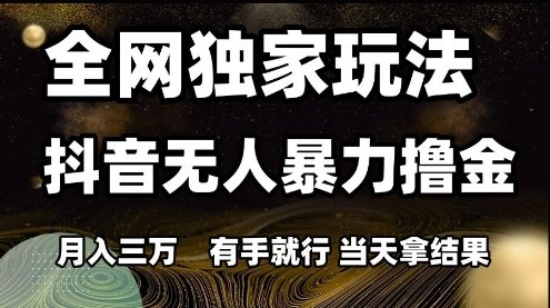 全网独家玩法抖音无人暴力撸金,月入3W,有手就行,当天拿结果