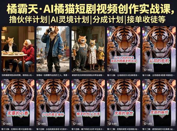 橘霸天·AI橘猫短剧视频创作实战课,撸伙伴计划|AI灵境计划|分成计划|接单收徒等