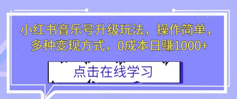 小红书音乐号升级玩法,操作简单,多种变现方式,0成本日赚1000+【揭秘】(揭秘小红书音乐号简单操作,多渠道变现,日赚1000+)
