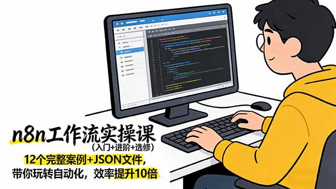 n8n工作流实操课(入门+进阶+选修)12个完整案例+JSON文件,带你玩转自动化,效率提升10倍