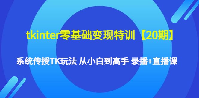 tkinter零基础变现特训【20期】系统传授TK玩法 从小白到高手 录播+直播课(从小白到高手，掌握TK变现全攻略)