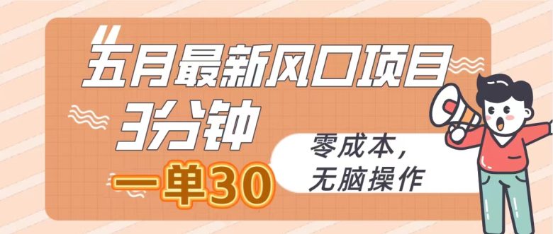 五月最新风口项目,3分钟一单30,零成本,无脑操作 五月最新风口项目,3分钟一单30,零成本,无脑操作