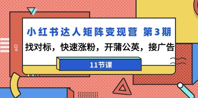 小红书达人矩阵变现营 第3期,找对标,快速涨粉,开蒲公英,接广告-11节课