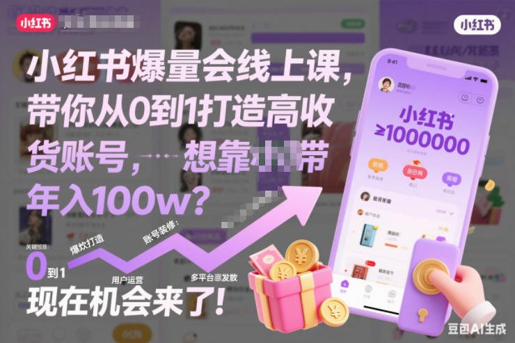 小红书爆量会线上课，带你从0到1打造高收益带货账号，想靠小红书带货年入100w？现在机会来了！（更新）