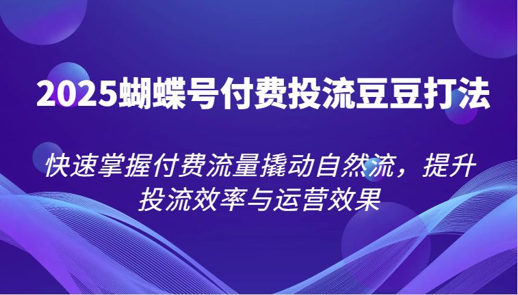 2025蝴蝶号付费投流豆豆打法，快速掌握付费流量撬动自然流，提升投流效率与运营效果