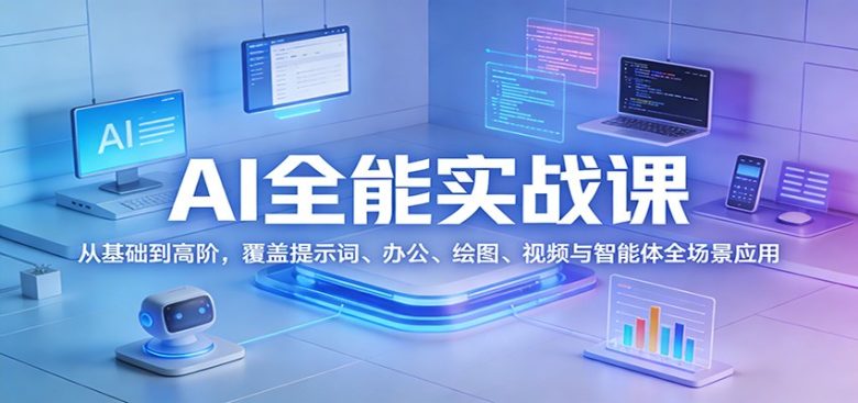 AI全能实战课:从基础到高阶,覆盖提示词、办公、绘图、视频与智能体全场景应用