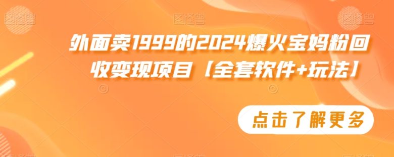 外面卖1999的2024爆火宝妈粉回收变现项目【全套软件+玩法】 外面卖1999的2024爆火宝妈粉回收变现项目【全套软件+玩法】