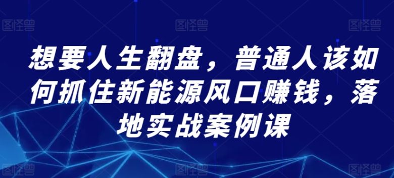 想要人生翻盘,普通人该如何抓住新能源风口赚钱,落地实战案例课 想要人生翻盘,普通人该如何抓住新能源风口赚钱,落地实战案例课
