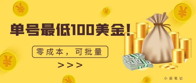 单号最低100美金，零成本，小白无脑操作。可复制，可扩大。(“零成本、小白友好的Instagram高粉账号出售项目实操指南”)