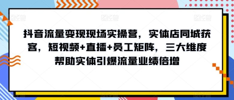 抖音流量变现现场实操营，实体店同城获客，短视频+直播+员工矩阵，三大维度帮助实体引爆流量业绩倍增(“掌握抖音流量变现秘诀实体店同城获客与业绩增长实战指南”)