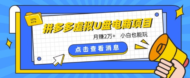 拼多多虚拟U盘电商红利项目:月赚2万+,新手小白也能玩 拼多多虚拟U盘电商红利项目:月赚2万+,新手小白也能玩