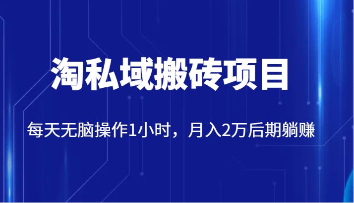 价值2980的淘私域搬砖项目,每天无脑操作1小时,月入2万后期躺赚(“淘私域搬砖项目简单操作,轻松赚钱”) 价值2980的淘私域搬砖项目,每天无脑操作1小时,月入2万后期躺赚(“淘私域搬砖项目简单操作,轻松赚钱”)