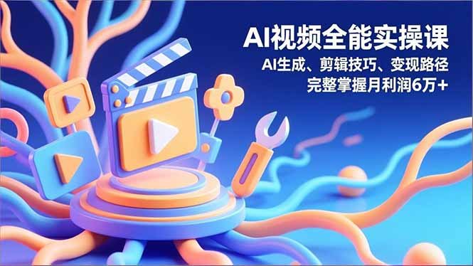 AI视频全能实操课,AI生成、剪辑技巧、变现路径,完整掌握月利润6万+