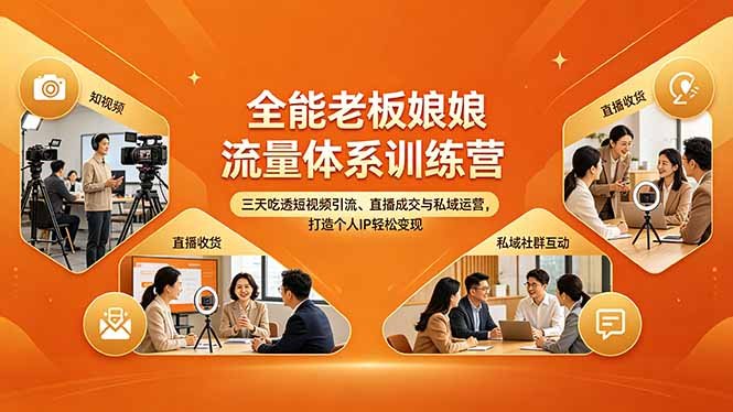 全能老板娘流量体系训练营,三天吃透短视频引流、直播成交与私域运营,打造个人IP轻松变现