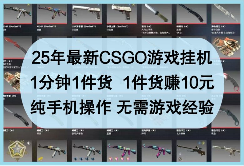 25年最新CSGO游戏挂机,1分钟1件货,1件货赚10元 纯手机操作 无需游戏经验