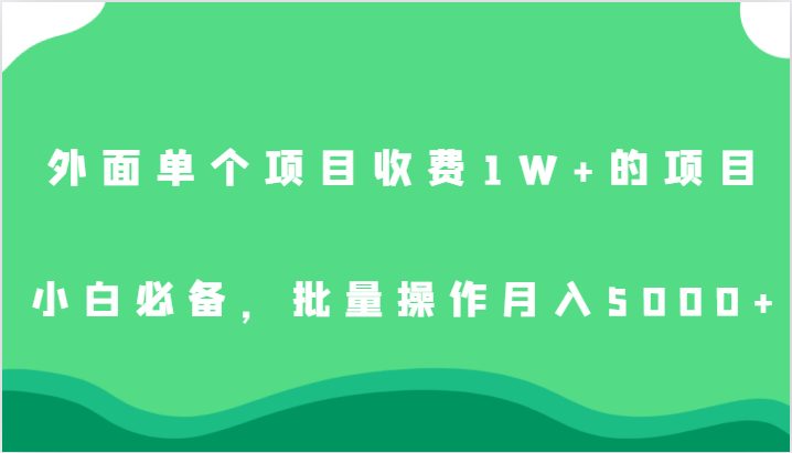 外面单个项目收费1W+的项目，小白必备，批量操作月入5000+(免费获取价值上万的项目，小白也能月入5000+)