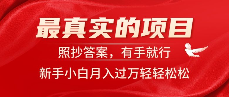 最真实的项目,照抄答案,有手就行,新手小白月入过万轻轻松松 最真实的项目,照抄答案,有手就行,新手小白月入过万轻轻松松