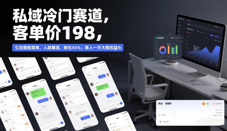私域冷门赛道,客单价198,引流模板简单,人群精准,转化45%,单人一天大概收益1k