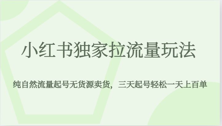 小红书独家拉流量玩法，纯自然流量起号无货源卖货，三天起号轻松一天上百单(小红书独家拉流量玩法三天起号，轻松实现一天上百单)