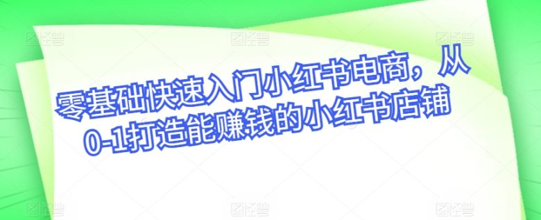 零基础快速入门小红书电商,从0-1打造能赚钱的小红书店铺 零基础快速入门小红书电商,从0-1打造能赚钱的小红书店铺