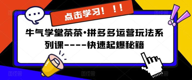 牛气学堂茶茶•拼多多运营玩法系列课—-快速起爆秘籍【更新】(全面掌握拼多多运营秘诀,实现店铺快速起爆) 牛气学堂茶茶•拼多多运营玩法系列课—-快速起爆秘籍【更新】(全面掌握拼多多运营秘诀,实现店铺快速起爆)
