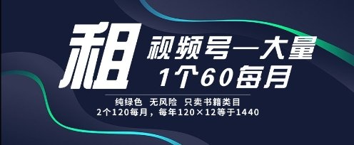租视频号,一个60每月,2个120.纯绿色、无风险,常年租