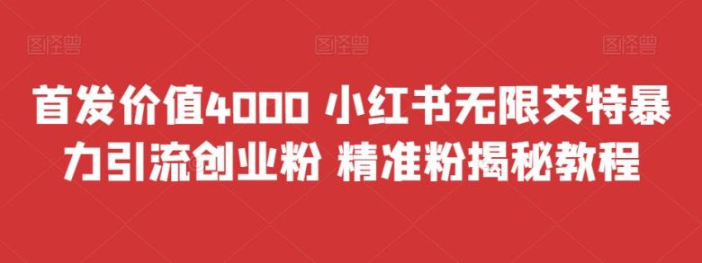首发价值4000 小红书无限艾特暴力引流创业粉 精准粉揭秘教程(小红书无限艾特暴力引流创业粉精准粉揭秘教程首发价值4000元，实力证明一切)