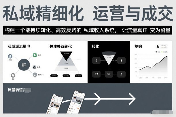 私域精细化运营与成交,构建一个能持续转化、高效复购的私域收入系统,让流量真正变为留量