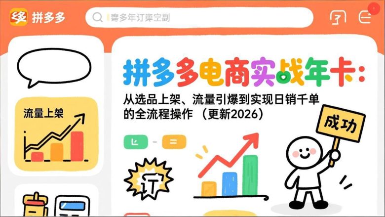 拼多多电商实战年卡：从选品上架、流量引爆到实现日销千单的全流程操作（更新2026年3月）