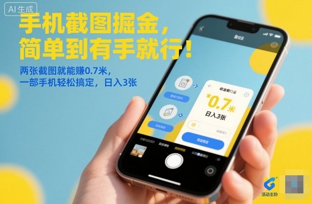 手机截图掘金,简单到有手就行!两张截图就能賺0.7米,一部手机轻松搞定,日入3张