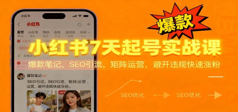 小红书7天起号实战课:爆款笔记,SEO引流,矩阵运营,避开违规快速涨粉