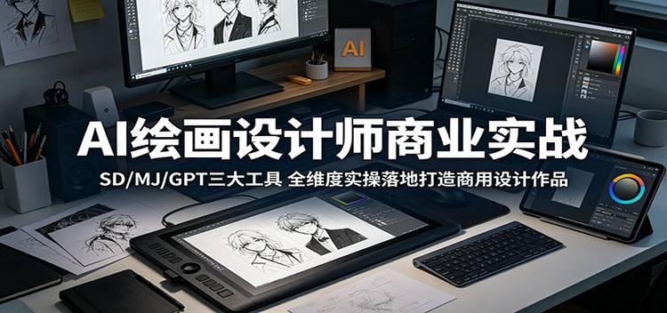 AI绘画设计师商业实战：SD/MJ/GPT三大工具，全维度实操落地打造商用设计作品