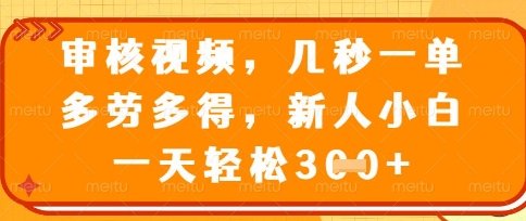 最新审核视频，几秒一单，多劳多得，新人小白一天轻松3张