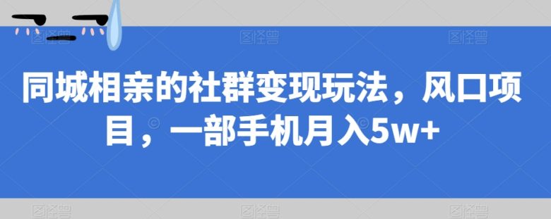 同城相亲的社群变现玩法，风口项目，一部手机月入5w+【揭秘】(揭秘同城相亲社群变现，一部手机也能月入5w+)