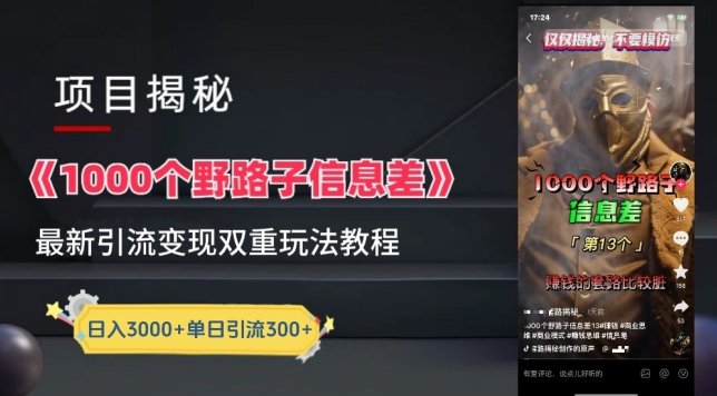 一千个野路子信息差最新玩法教程-变现+引流的玩法具体拆解 一千个野路子信息差最新玩法教程-变现+引流的玩法具体拆解