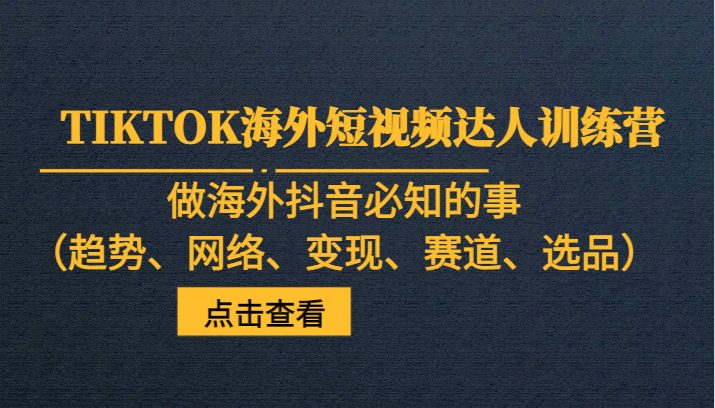 TIKTOK海外短视频达人训练营，做海外抖音必知的事（趋势、网络、变现、赛道、选品）(掌握TIKTOK海外短视频达人训练营，助力海外市场拓展)
