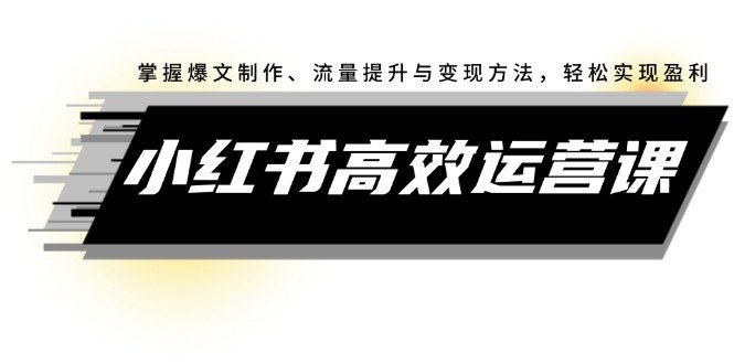 小红书高效运营课:掌握爆文制作、流量提升与变现方法,轻松实现盈利